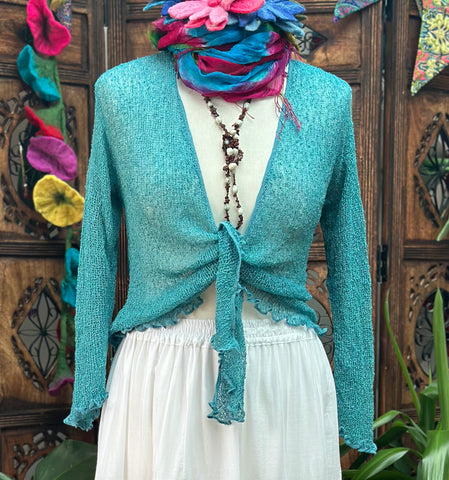 TEAL GREEN KNITTED  SHRUG / CARDIGAN