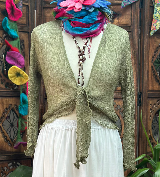 MOSS GREEN KNITTED  SHRUG / CARDIGAN