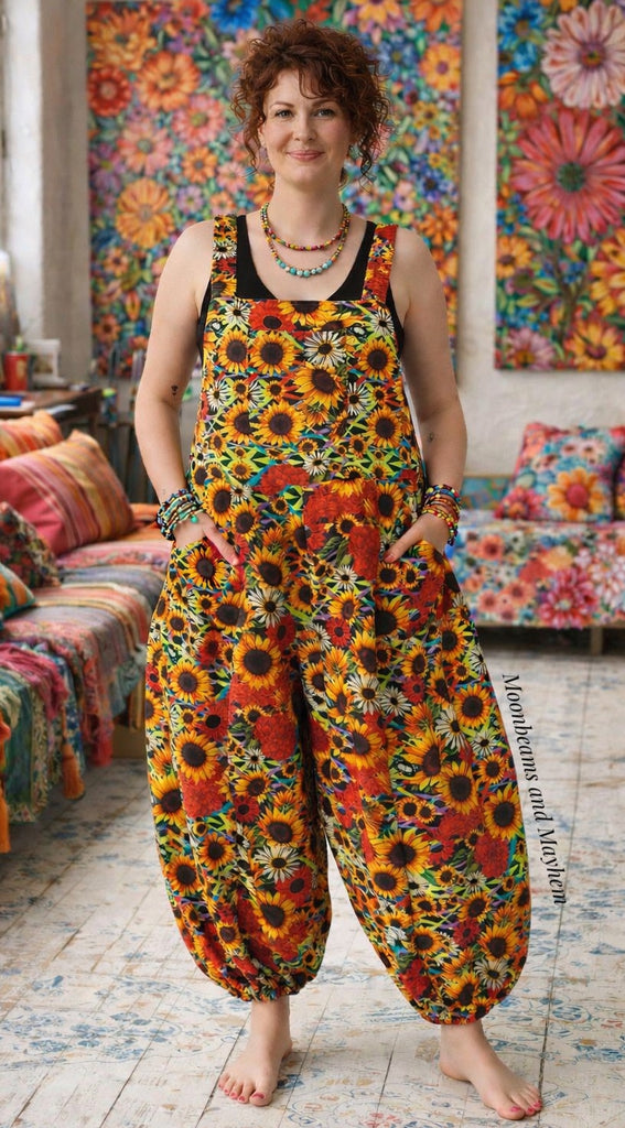 SUNFLOWER BLOOM HAREM DUNGAREES - MoonbeamsandMayhem