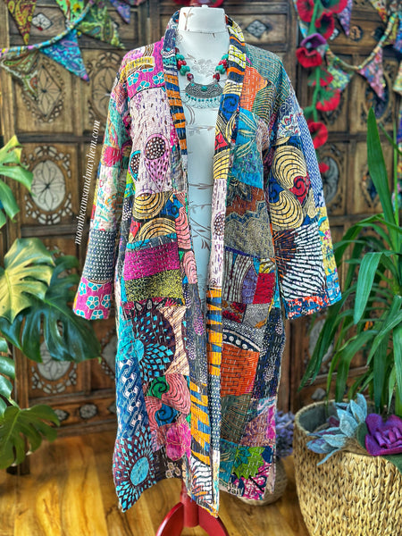 PATCHWORK FRIDA KANTHA COAT / DUSTER SIZE XL (OF135)