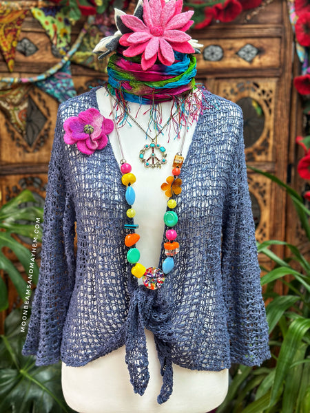 LOOSE WEAVE PETROL BLUE SHRUG / CARDIGAN