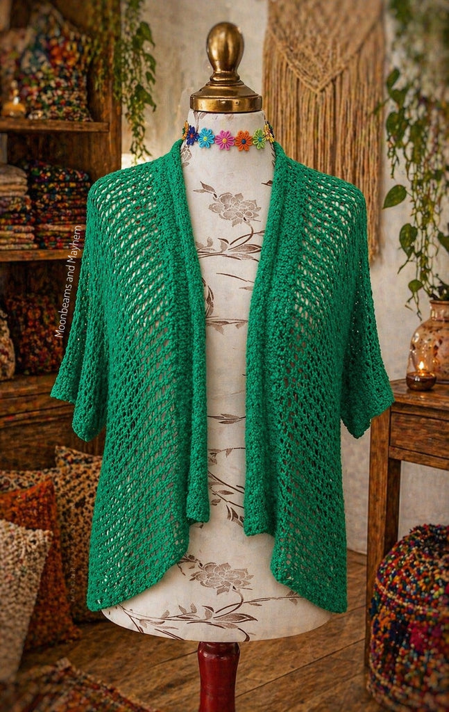 WILLOW SPIRIT GREEN LOOSE WEAVE KIMONO - MoonbeamsandMayhem