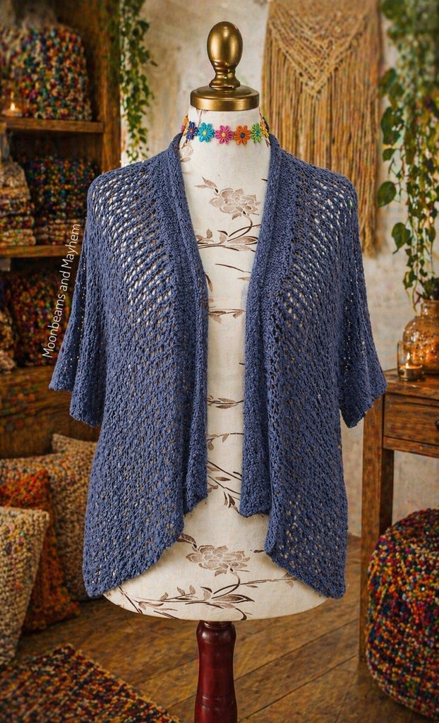 MOONWASHED BLUE LOOSE WEAVE KIMONO