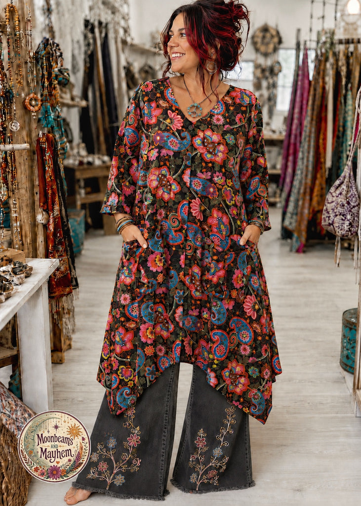 MIDNIGHT PETALS ART TUNIC/DRESS (S532) - MoonbeamsandMayhem