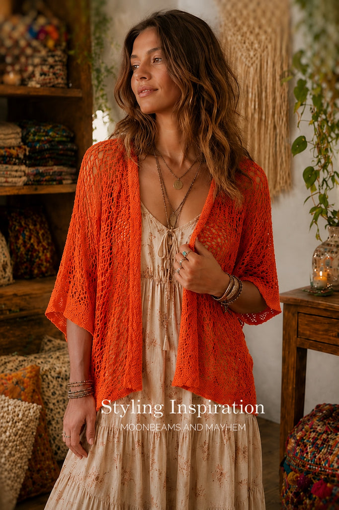 SUNSET SPELL LOOSE WEAVE KIMONO - MoonbeamsandMayhem