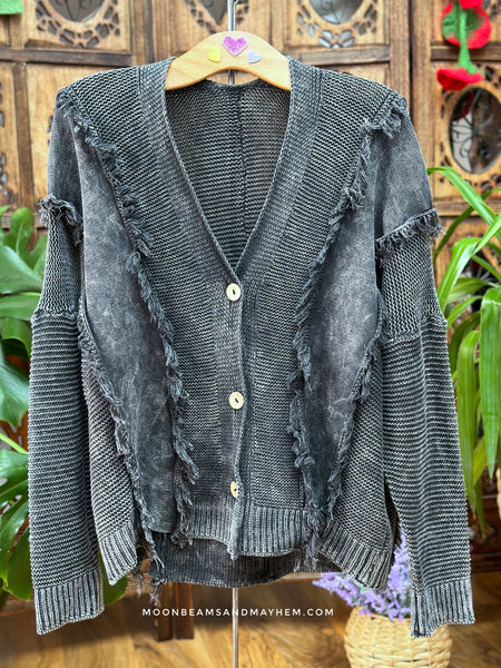 BLACK COTTON ART CARDIGAN