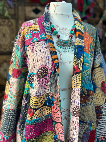 PATCHWORK FRIDA KANTHA COAT / DUSTER SIZE XL (OF135)