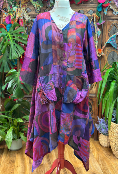 MYSTICAL PURPLE ART TUNIC / DRESS (L/XL) (S527)