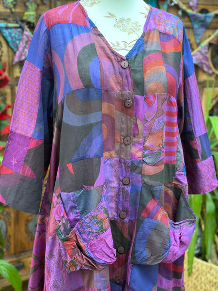 MYSTICAL PURPLE ART TUNIC / DRESS (L/XL) (S527)