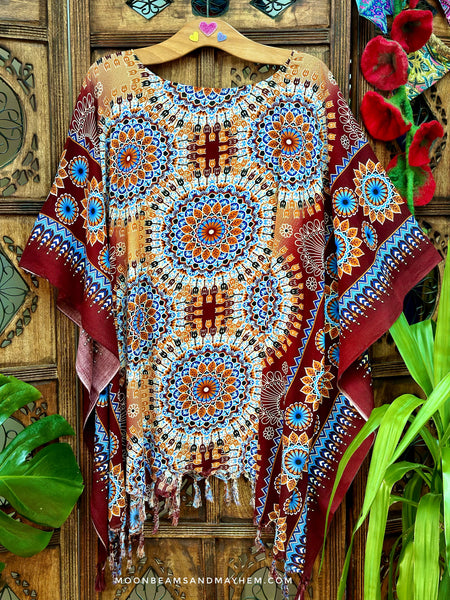 DELICIOUS EARTHY MIX TASSELED KAFTAN / TUNIC  REG - 4XL