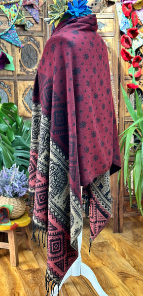 BORDEAUX MIX INDIAN ELEPHANT BLANKET WRAP / SHAWL