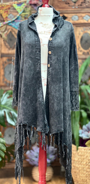 STRIKING ASYMMETRICAL BLACK COTTON CARDIGAN