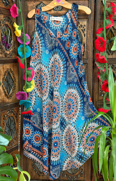 FRENCH BLUE MANDALA TUNIC / DRESS SIZE M -XL (B7)