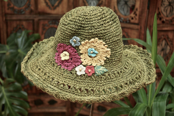 BEAUTIFUL MOSS GREEN BLOSSOM CROCHET HAT