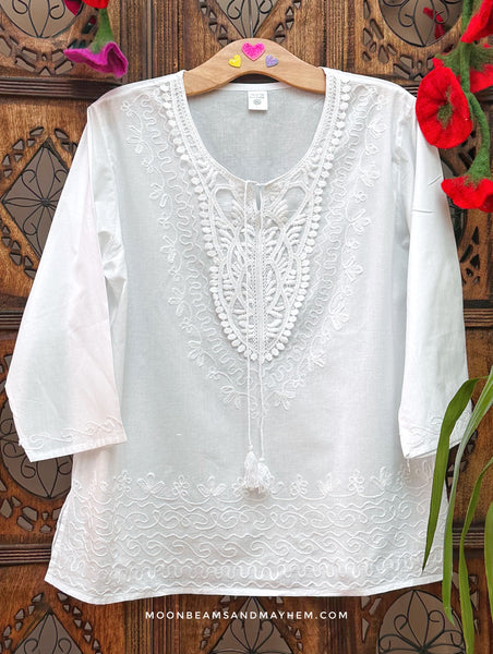 WHITE COTTON CLOUD NINE TUNIC / TOP (UK 14 / 16)