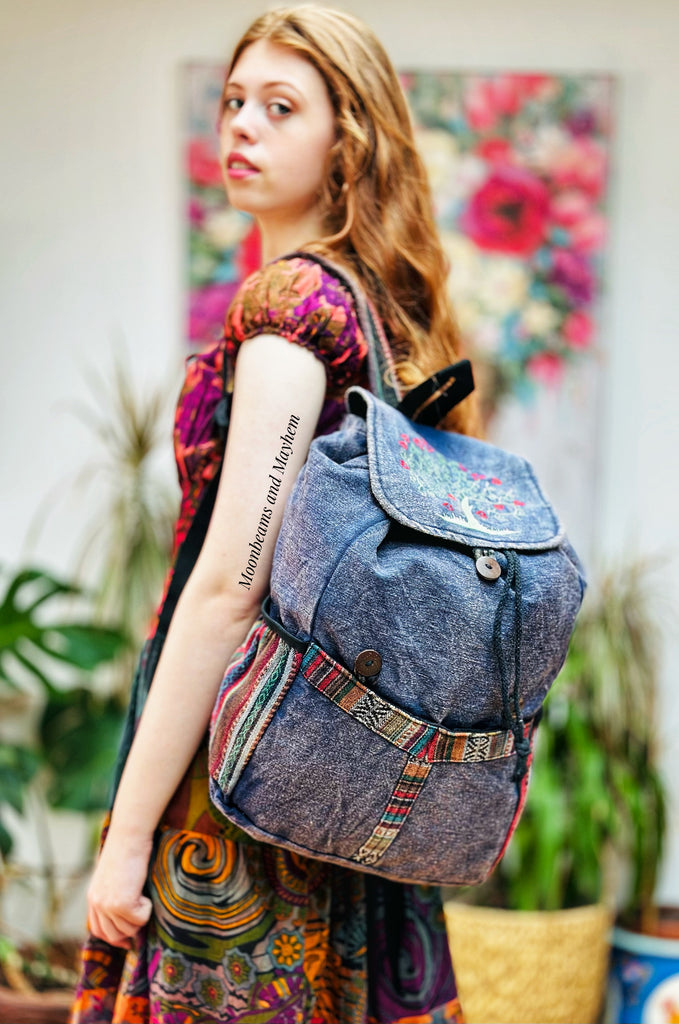 DISTRESSED BLUE TREE OF LIFE BACKPACK