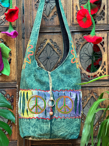 FOREST GREEN HIPPIE PEACE TOTE / BAG