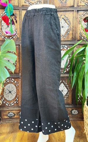 BLACK LINEN PALAZZO TROUSERS -SIZE M (OF27)