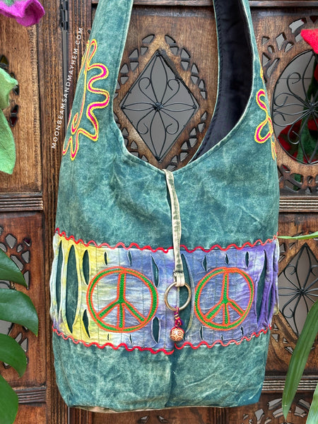 FOREST GREEN HIPPIE PEACE TOTE / BAG