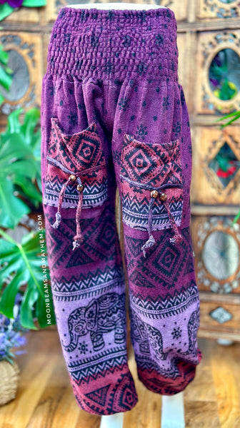 PURPLE ELEPHANT WARM FLEECE HAREM TROUSERS