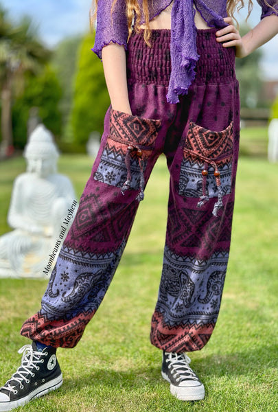 PURPLE ELEPHANT WARM FLEECE HAREM TROUSERS