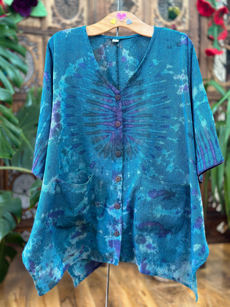 PARADISE BLUE COTTON BIRDIE SHIRT  M / L / XL