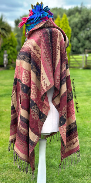 INDIAN RED FRINGED PONCHO - FREE SIZE