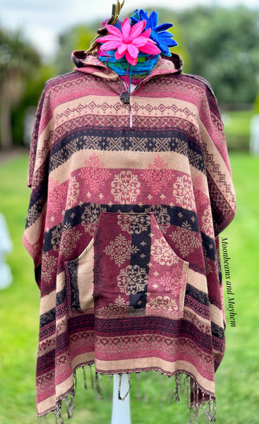 INDIAN RED FRINGED PONCHO - FREE SIZE