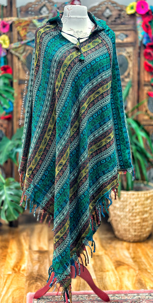 FOREST GREEN HOODED PONCHO (OF)