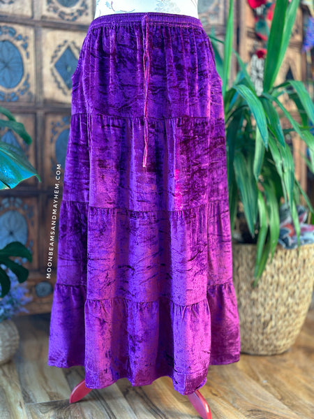 AMETHYST PURPLE STARGAZER VELVET SKIRT (WITH POCKETS)