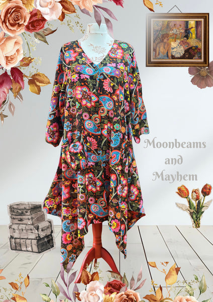 MIDNIGHT PETALS ART TUNIC/DRESS (S532)