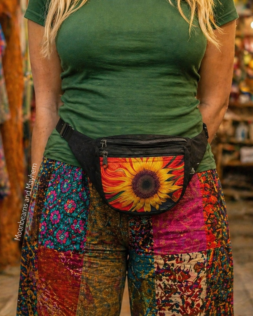 SUNFLOWER MONEY BELT / WAIST BAG ( BUM / HIP BAG ) - MoonbeamsandMayhem