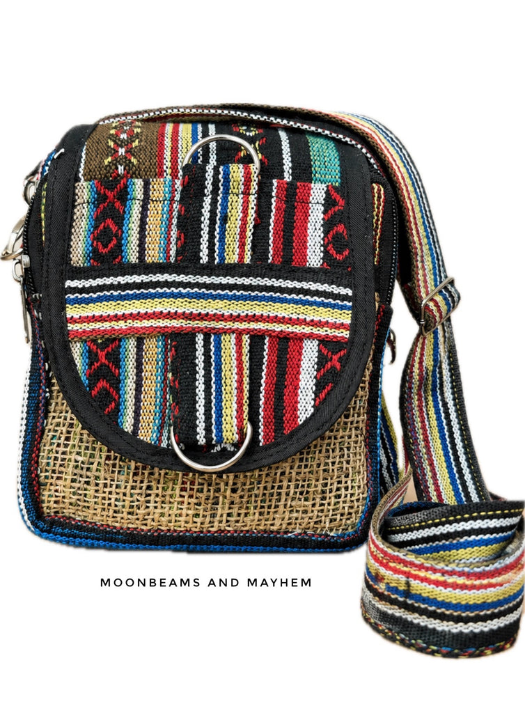 Wandering Spirit Blue Mix patchwork crossbody bag front view