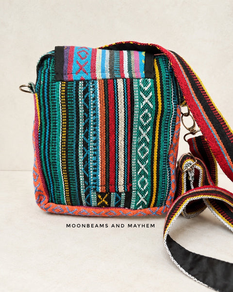 Wandering Spirit Rose Mix bag back view with belt loops and strap