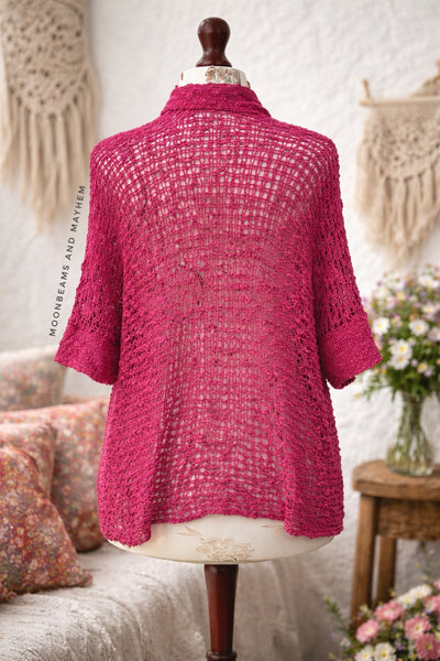 Wild Rose waterfall kimono back view showing the rounded hem