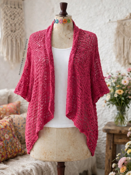 Wild Rose loose-weave waterfall kimono front view