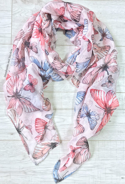 PINK BUTTERFLIES SCARF - MoonbeamsandMayhem