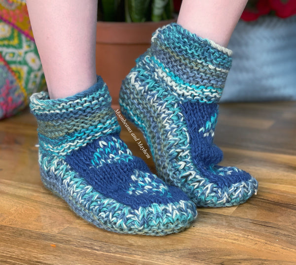 XL BLUE FLEECE LINED SNUGGLE SOCKS / SLIPPERS - MoonbeamsandMayhem