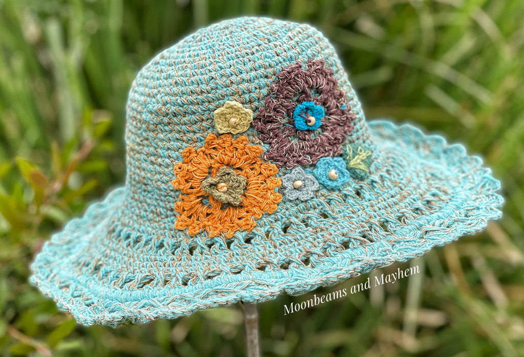 BEAUTIFUL POWDER BLUE BLOSSOM CROCHET HAT - MoonbeamsandMayhem