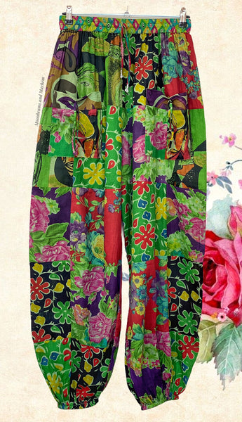 WILD BLOOMS COTTON HAREM PANTS SIZE M (081) - MoonbeamsandMayhem