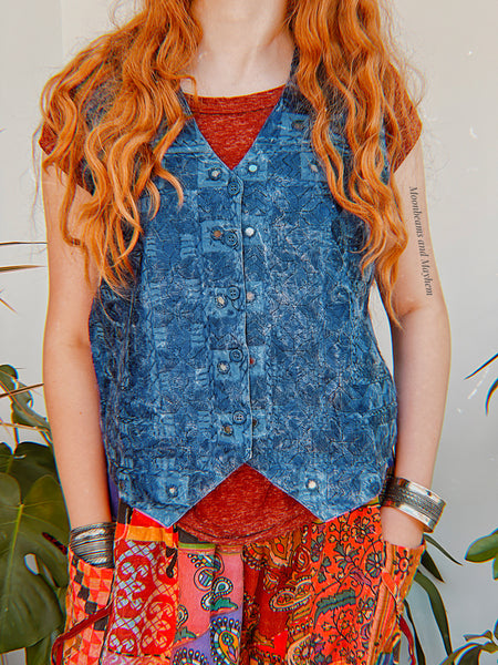 INDIE BLUE WAISTCOAT CARDIGAN - SIZE M - MoonbeamsandMayhem