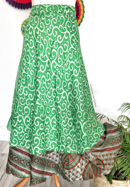 BEAUTIFUL GREEN SHANGRI-LA' WRAP  SKIRT S / M / L (161) - MoonbeamsandMayhem