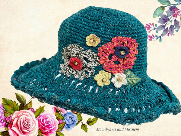 BEAUTIFUL JADE BLOSSOM CROCHET HAT - MoonbeamsandMayhem