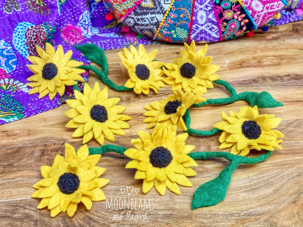 ENCHANTING LARGE FELTED SUNFLOWER STRAND - MoonbeamsandMayhem