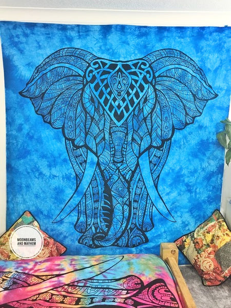 DIVINE NEW TURQUOISE  INDIAN ELEPHANT WALL HANGING / TAPESTRY - MoonbeamsandMayhem